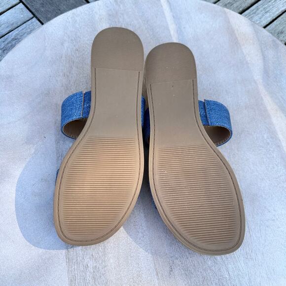 Lauren Conrad Womens Sunstone Slip On Sandals Blue Denim Brown Size 8 New - Picture 12 of 13